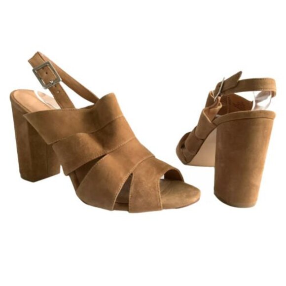 Halogen Suede Open-toe Slingback Block Heel Cut Out Sandals Brown 11 - Picture 3 of 11